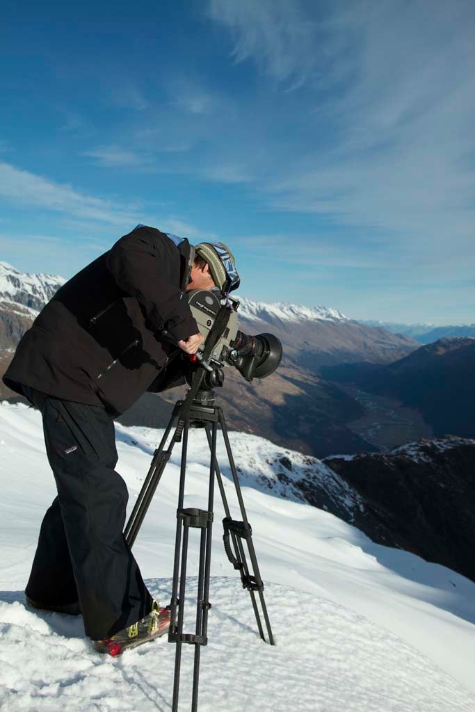 On top of Clark Glacier Tom Day films the heli landing for the last pick-up of the day.