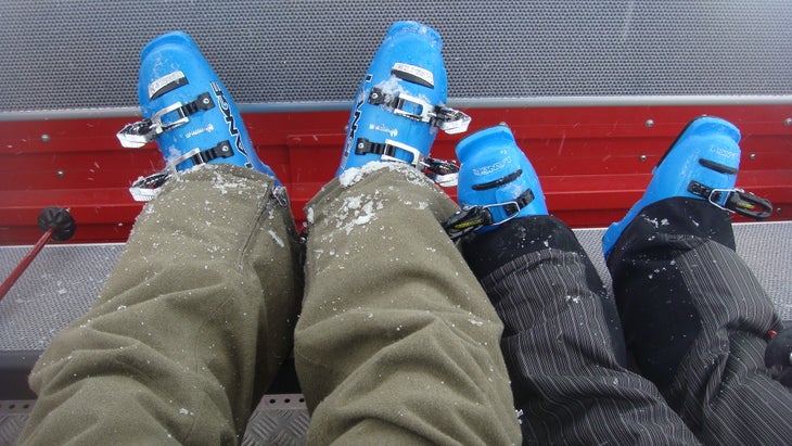 3/24: Dad and son ride gondola, prepare to schralp. Finally, those backbreaking days of holding Luke between my legs has paid off. I now have a little partner who can ski the terrain I want to ski.