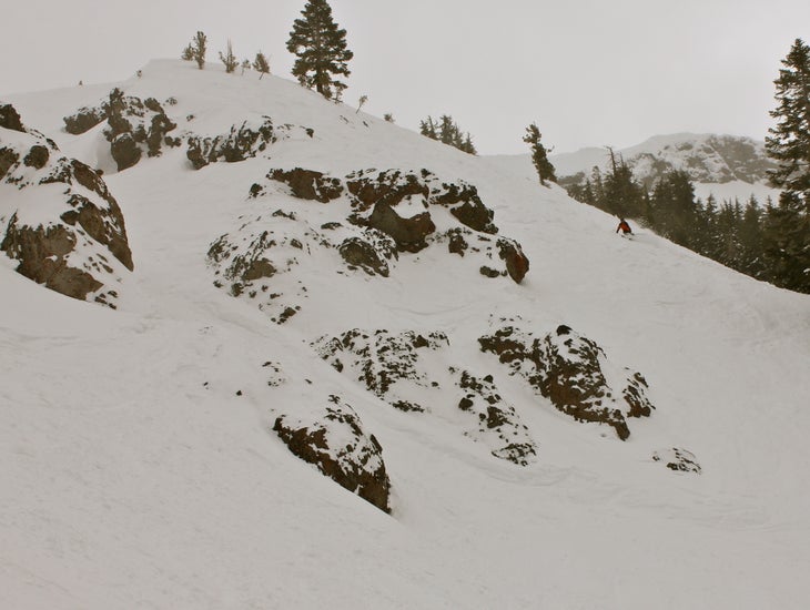 Expedition: Kirkwood Kirkwood offers sidecountry skiing through the resort’s outfit, Expedition: Kirkwood. Here, a skier enjoys the in-bounds terrain.