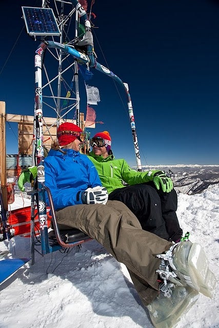 A couple on the top of Highlands Bowl None
