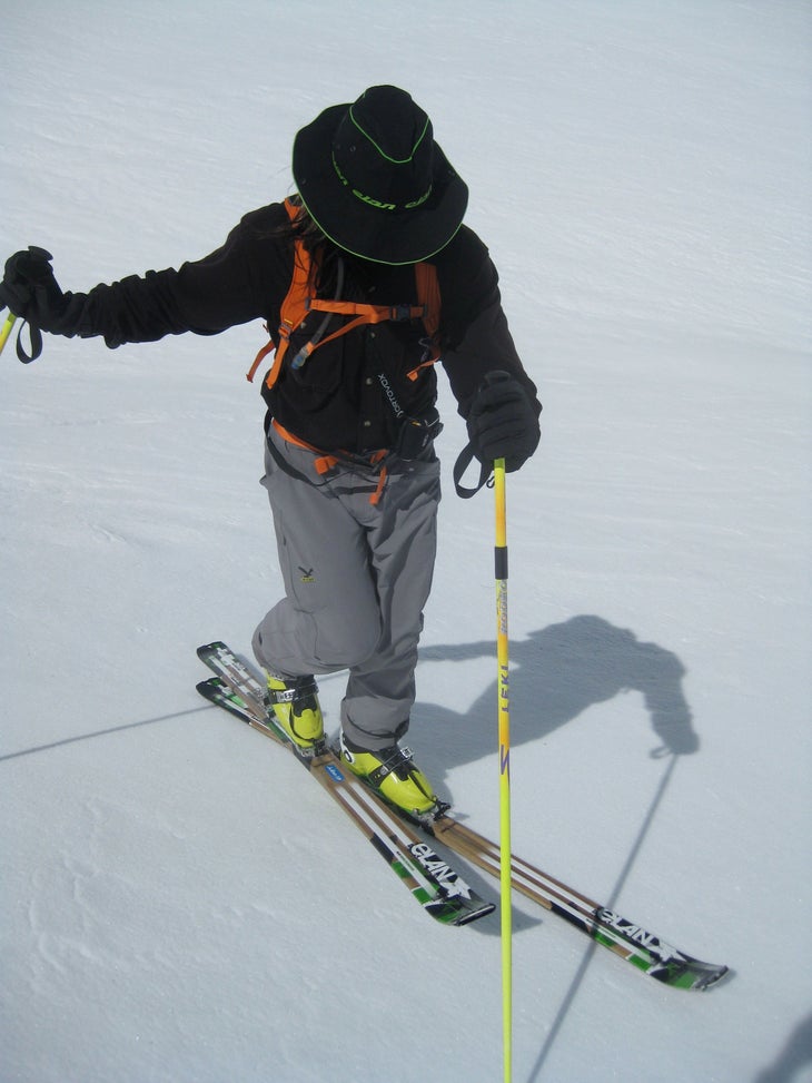 Step Five Pivot your downhill foot so it’s parallel to your uphill one. If the slope is steep, or you’re having trouble getting your ski around, bring you feet…