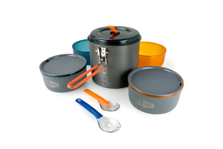 GSI Pinnacle Dualist Cooking System GSI’s BPA-free cookware fully accommodates two people’s eating needs. At just 20.7 ounces, this lightweight set includes two insulated mugs with…
