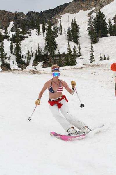 More Snowbird American flag bikinis and skiing go hand in hand on the Fourth.