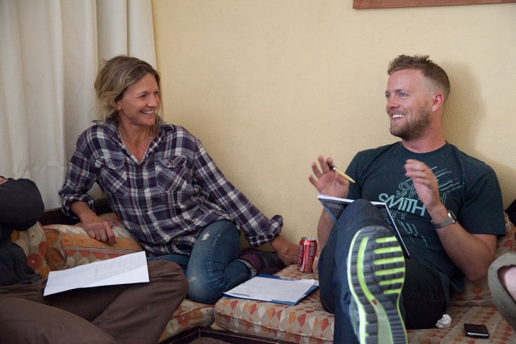 Sherry McConkey and Ryan Schmies during juding. None