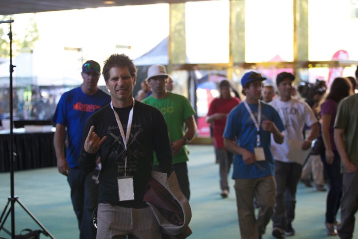 Brant Moles and the athletes head to the press conference None
