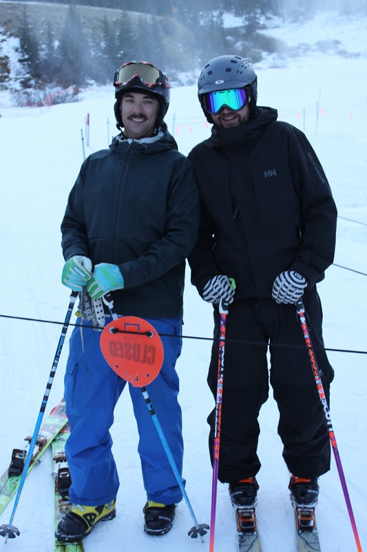 First Skiers Jeff Tarzon and Zach Westlake from Breckenridge were the first skiers in line.