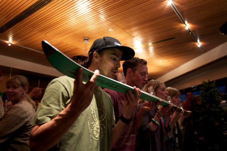 Julian Carr gets involved in a shot ski None
