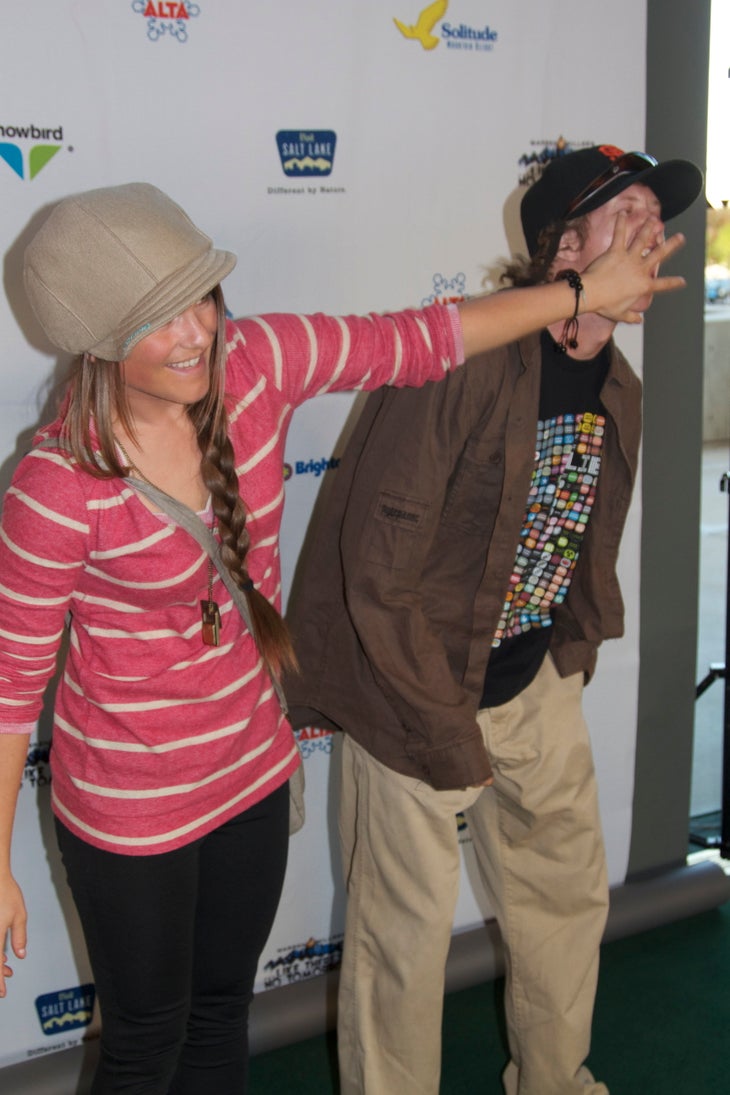 Michelle Parker and Timy Dutton goof around in the Pentax photobooth before the show None