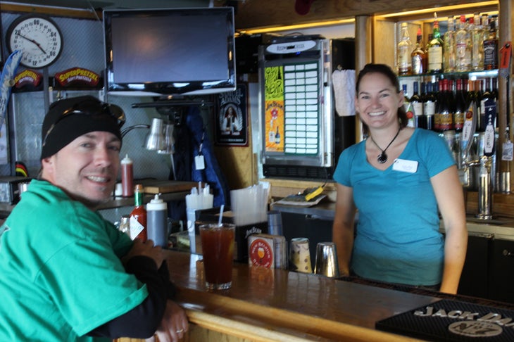 Never too early for a bloody mary Todd Johnson scored first chair at the bar.