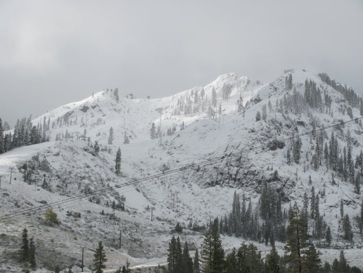 Squaw got 8 inches up high, and we hear it's still snowing None