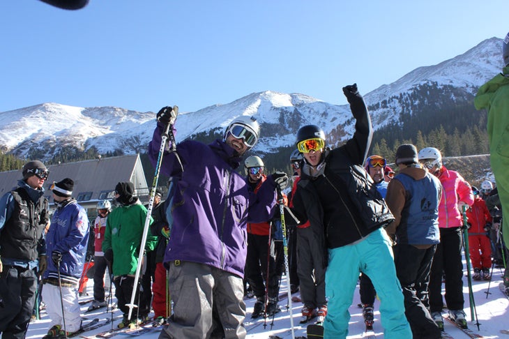 Stoked for the Season. A-Basin opened one run, one lift and four park features. These guys looks psyched about it.