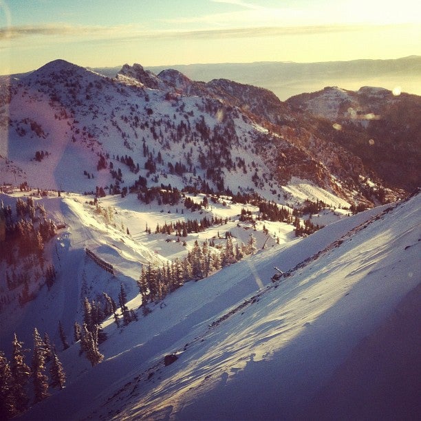 The View from the early tram at Snowbird We got early ups on the Snowbird tram. This is what it looked like.