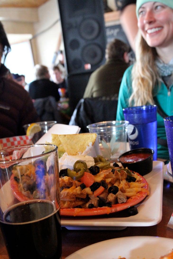Après-Ski: Nachos The Trap Bar at the base of the 'Ghee serves up Wydaho Nachos: all your regular nacho fixin's (cheese, beans, sour cream, guacamole) piled high on a…