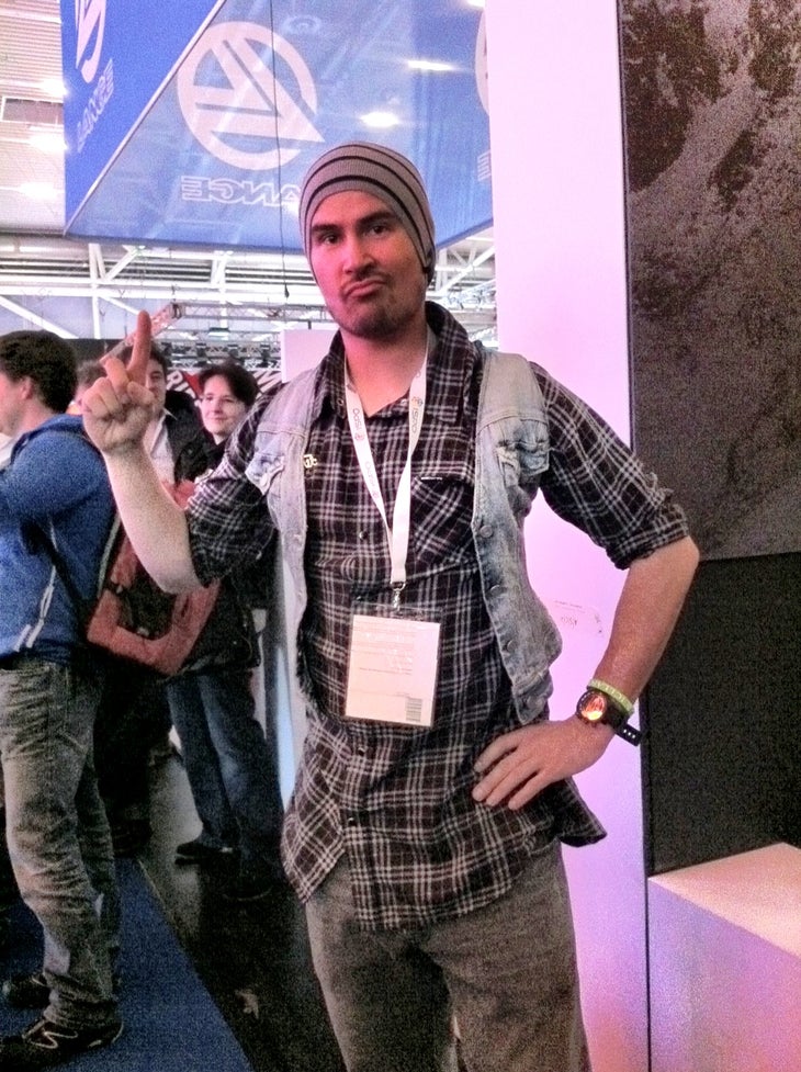 Loving his new denim vest at ISPO. None