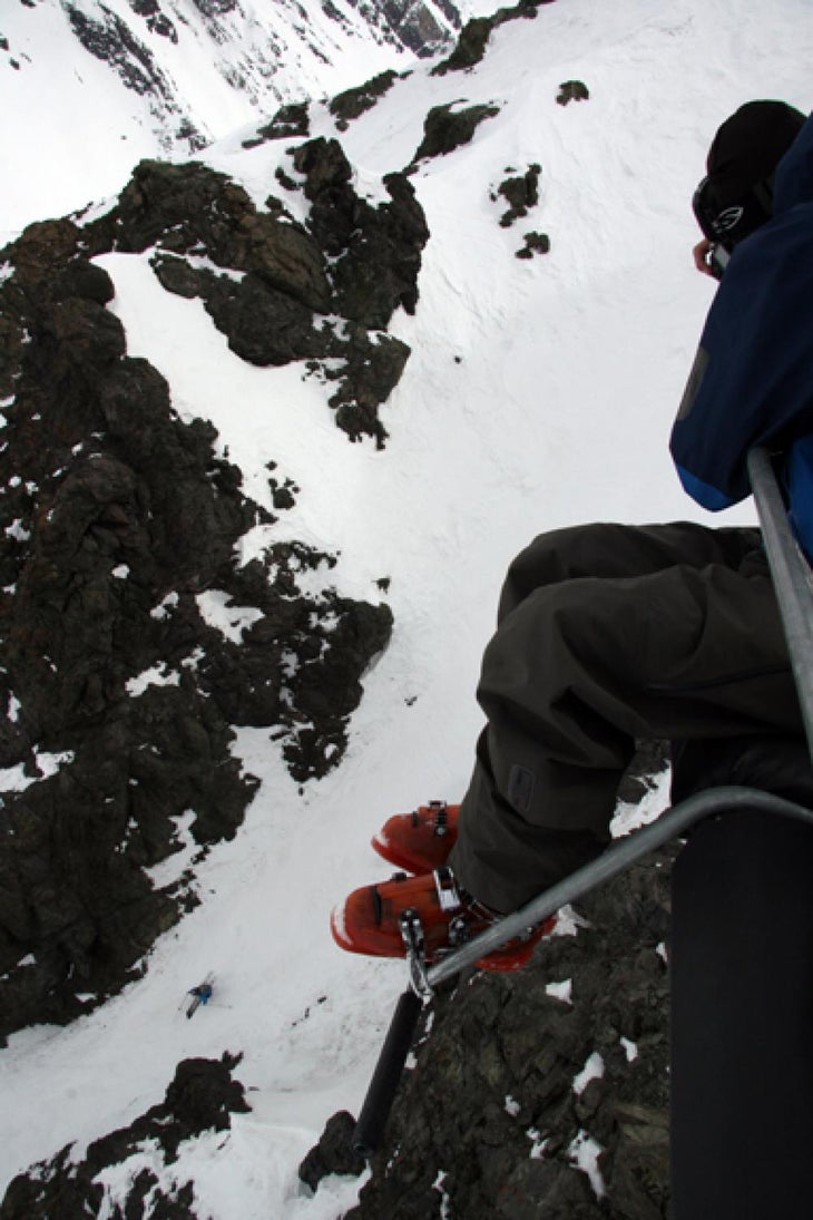 Jordan Manley shoots Chad Sayers Jordan was shooting a really creative angle from the lift into a pretty cool couloir.