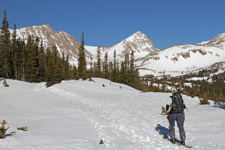 On Snow Under Blue Skies The approach to Mt. Toll is long but steady. It’s typical of Front Range backcountry skiing.
