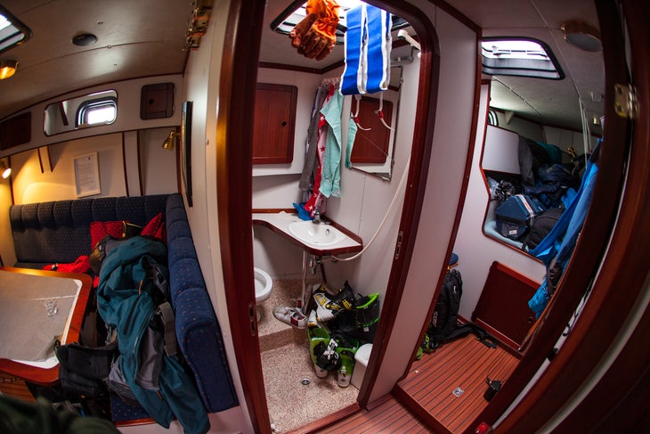 Living Quarters on the Arctica II The living conditions below deck on the Arctica II. In the middle is the bathroom/shower/boot drying room shared by three, and on the right, the…
