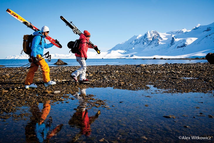 Aurelien Ducroz and Jackie Paaso at Svalbard, Norway. Photographer: Alex Witkowicz.