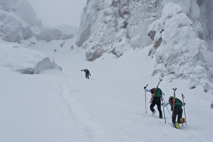 Boot Up Sari Anderson, Johnny Biggers, and Janelle Smiley (top to bottom) boot up Corbet’s Couloir at the 2011 US Ski Mountaineering Championships in Jackson…