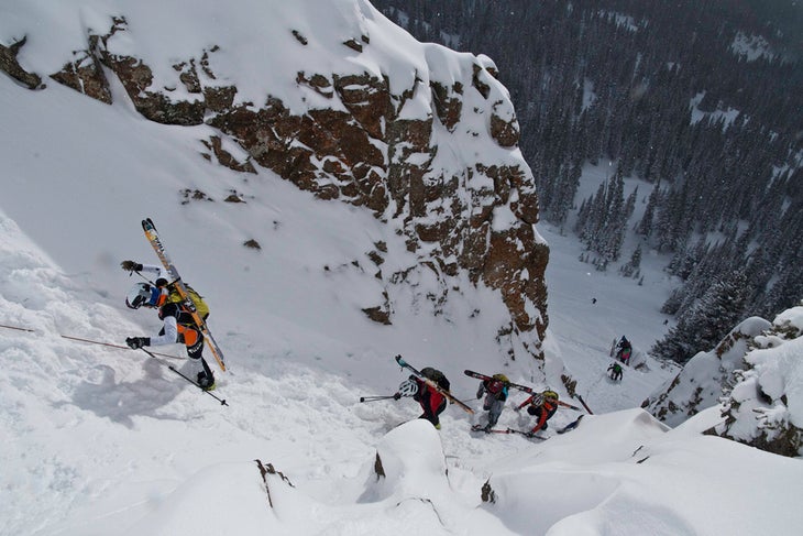 Top o' the Dogleg Racers top out on the Dogleg chute at the 1st Annual CS Irwin COSMIC held in December 2010. Photograph: Kevin Krill
