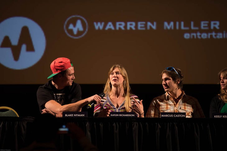 Utah athletes at the press conference. Blake Nyman holds the mic for Kaylin Richardson as Marcus Caston and Keely Kelleher look on. The press conference included three distinct groups:…