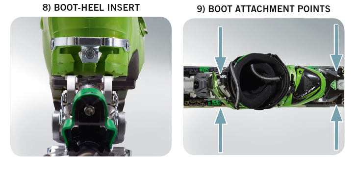 Boot-Heel Insert and Boot Attachment Points 8) New, specially designed boot-heel insert for maximum force absorption even at DIN 16 plus optimum power transfer between binding and boot. (Patent…
