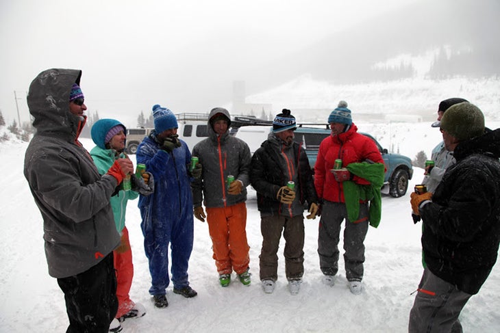 Stamp of Approval After a long day of killer skiing and gear testing, the crew shares a few beers in the Jones Pass parking lot.Want more info? Check out Flylow Gear…