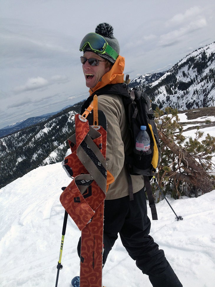 #gapin' Joe Cutts somehow ends up with one tangled skin stuck to the bottom of his other ski.