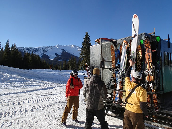 Loading Skis Loading the snow cat at the base HQ.