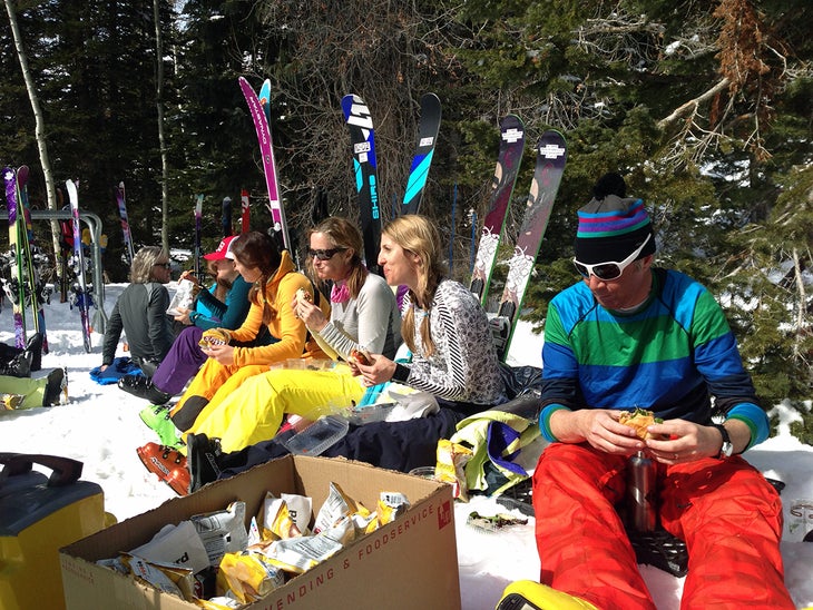 The Pay Check Ski testers are paid in burgers and chips.