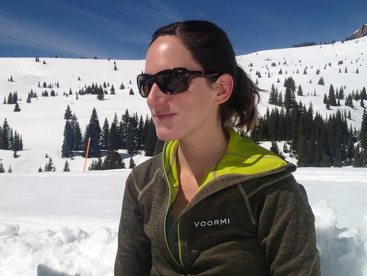 Voormi Midlayer Kate Siber sports a Voormi midlayer that doubles as an outerlayer on warm bluebird ski days.