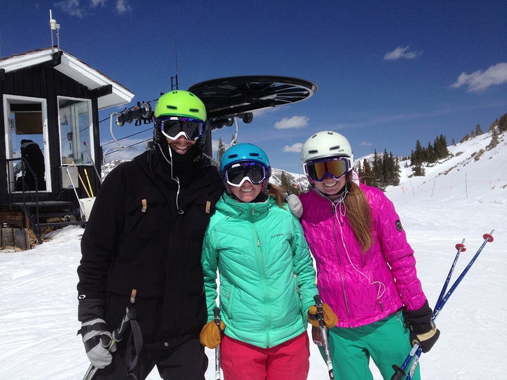Fancy Meeting You Here From left to right, ski testers Carter Timbel, Shannon Littlefield, and Hillary Procknow take time to smile for the camera.