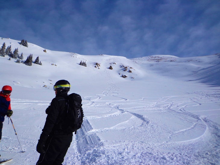 Powder Eights Three patrollers take the double helix approach to leaving powder eights.