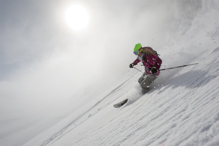 Dyer Straits Rising fog on Cody Peak, near Jackson Hole, Wyoming, threatened the day for photographer Wade McKoy and skiers Lynsey Dyer and Shroder Baker, but as…