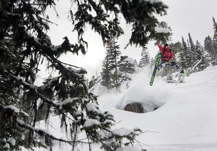Hot Doggin' TJ David shows off his true specialty in the backcountry. This is what powder landings are for.