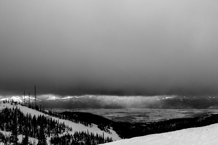 Snow's Coming A high ceiling of clouds sitting above Missoula foreshadows snowfall.Check out how you can ski these same areas.