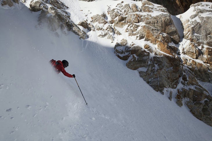 Cold Snow, Steep Terrain What’s Up Doc Couloir, stuffed with cold, chalky, and pleasantly skiable snow.