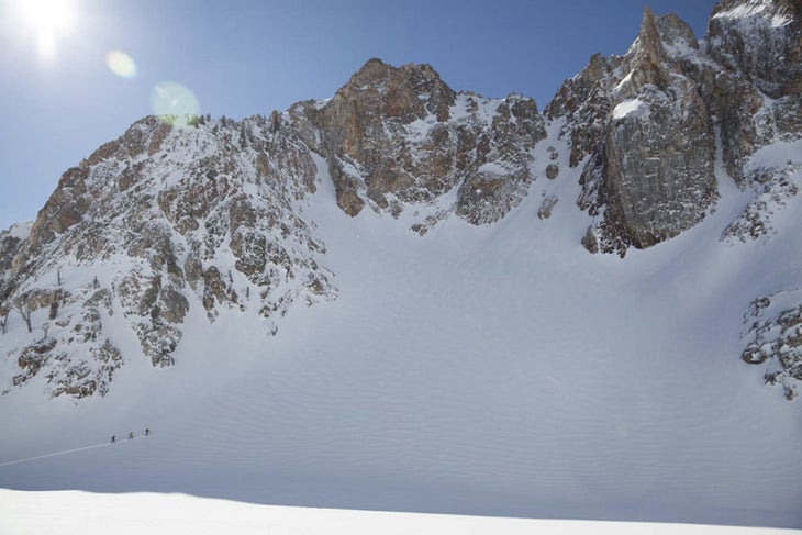 Feasting Marc Hanselman leads some of the crew into maw of the Resurrection Couloir.