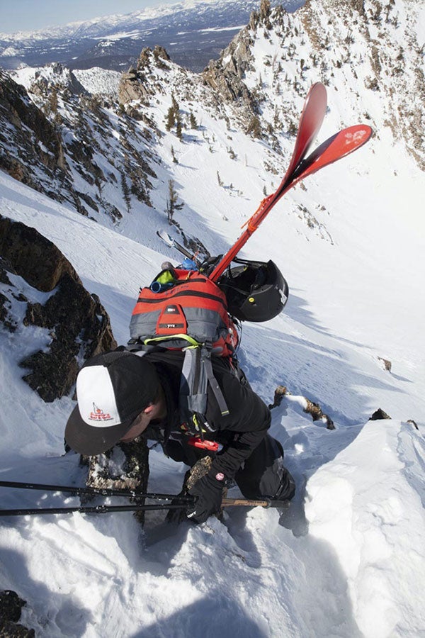 Gripped The crux move at Point 10,084 on Williams Peak. Sometimes the scariest moments in the mountains come when your skis are off.