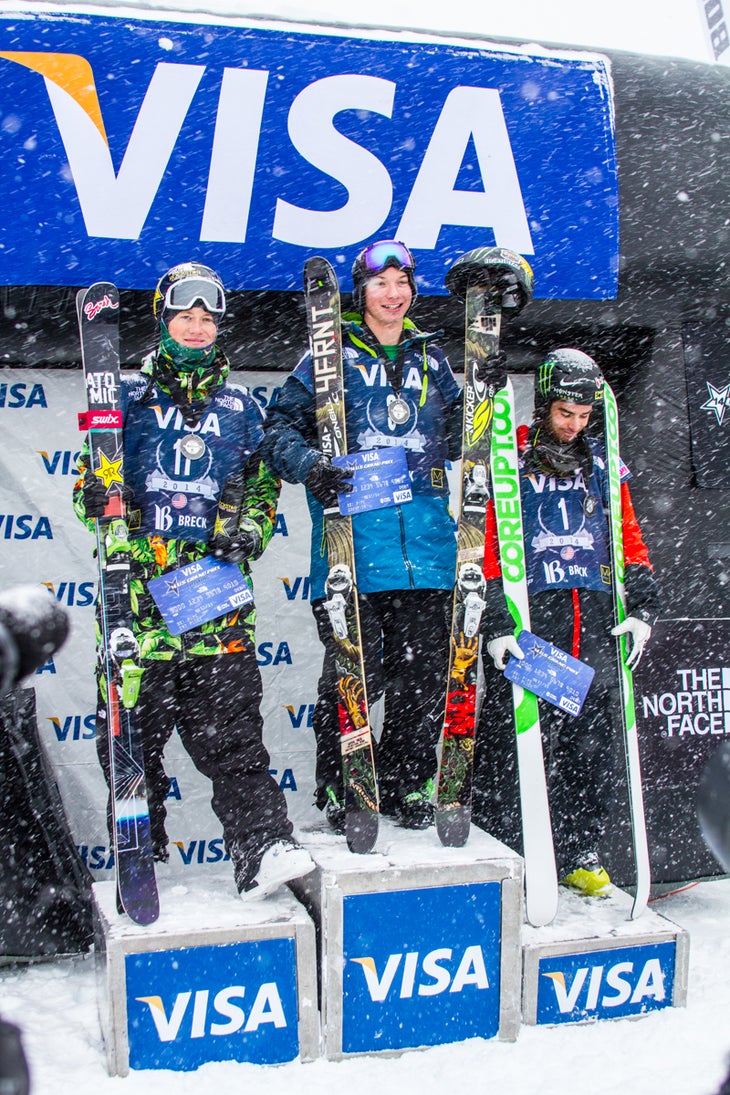 Men's Podium The men’s halfpipe podium at the 2014 U.S. Grand Prix in Breckenridge, Colo.: 1st place, David Wise (U.S.) with an 89.00; 2nd place, Mike Riddle…