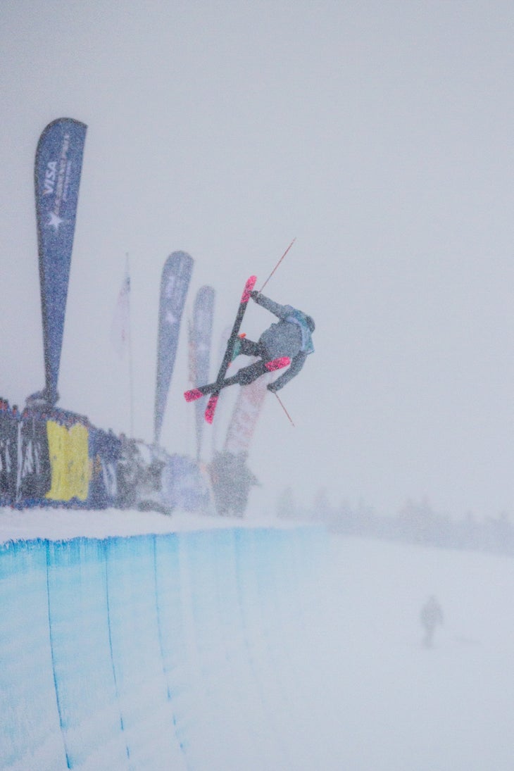 Tail Grab Brita Sigourney (U.S.) grabs tail on a left-side 540 near the end of her first run. She was the top qualifier and finished the day in 4th.
