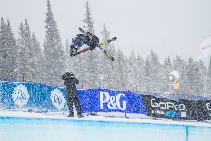 Victory! David Wise (U.S.) grabs tail on his right-side cork 900 during his second run on his way to victory.