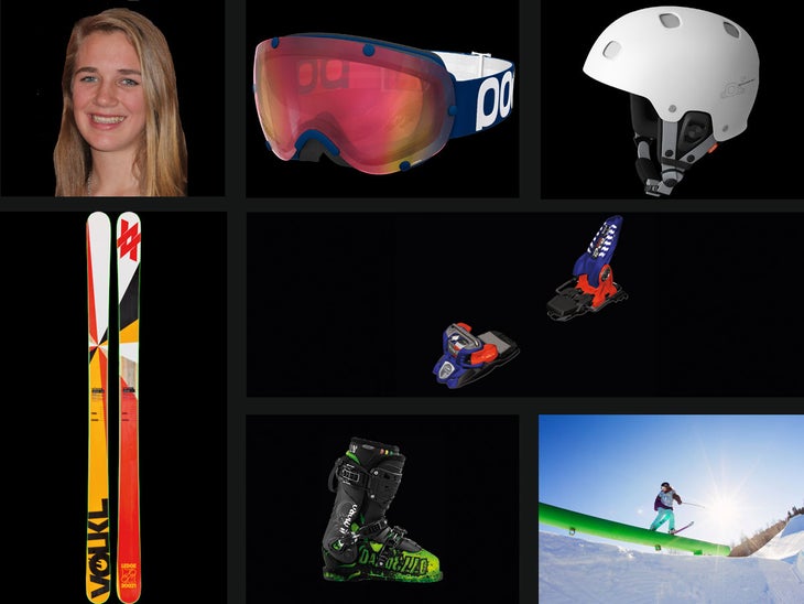 Julia Krass Skis: Volkl Ledge Boots: Dalbello IL Moro Team Comp Bindings: Marker Jester Pro Helmet: POC Receptor Bug Goggles: POC Lobes Lead Blue