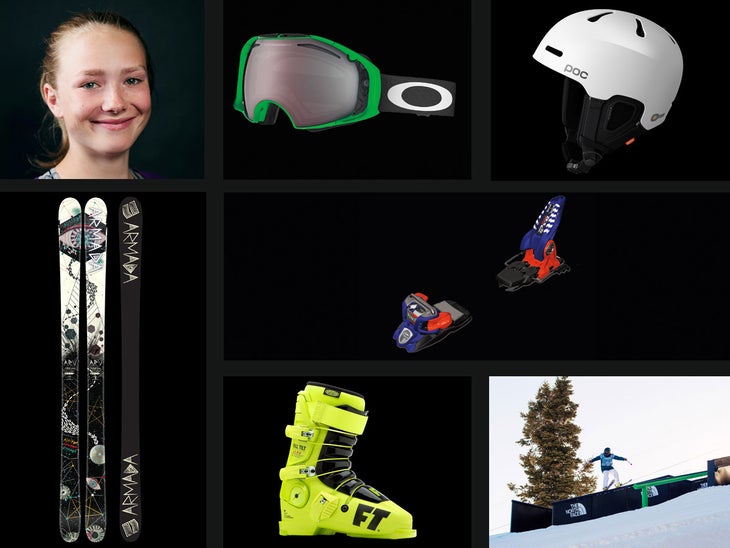 Maggie Voisin Skis: 14/15 Armada ARW Bindings: Marker Jester Pro Boots: Full Tilt Drop Kick Helmet: POC Fornix Goggles: Oakley Airbrake Green 80's