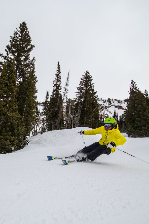 Ski Test 2014: Day 1 Gordy Megroz carves arcs.