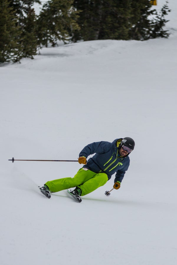 Ski Test 2014: Day 1 Tester Mike Britt rips a groomer.