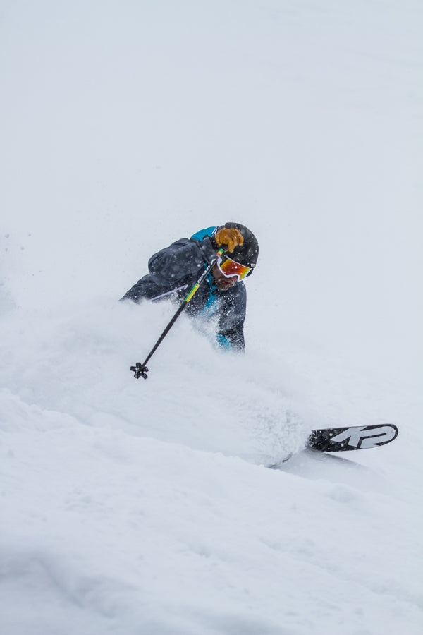 Ski Test 2014: Day 2 Tester Scott Basso keeps his focus in deep conditions whilst atop a pair of K2 skis.
