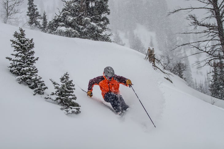 Ski Test 2014: Day 2 Tester Jeremy Benson charges downhill.
