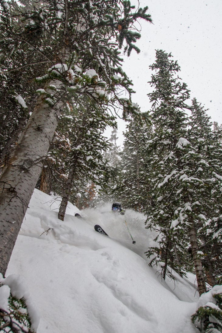 Deep in the Trees Tester Brendan Gooding found deep snow in the trees at Loveland Ski Area for the 2014 Indie Ski Test.