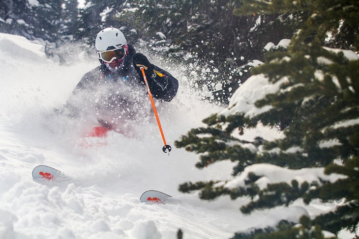 Deep Stashes Tester Tim Dyer finds deep stashes in the trees at Loveland.